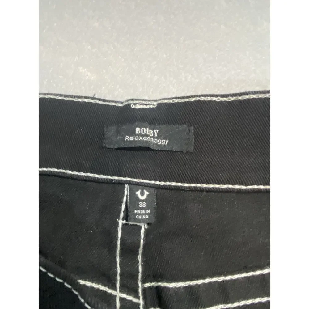 NEW TRUE RELIGION BOBBY RELAXED BAGGY MENS BLACK DENIM JEANS 38 X 32 NWT